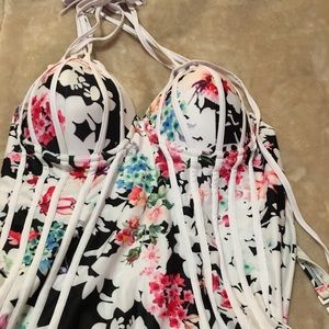 NWOT. White and black floral one piece swimsuit